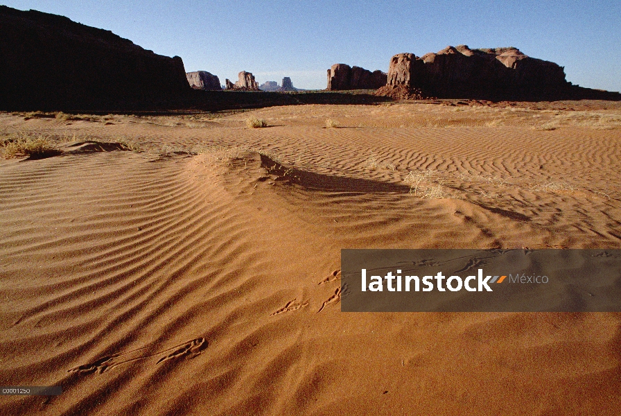 Ondulaciones en la arena con cerros de fondo, Monument Valley Navajo Tribal Park, Arizona