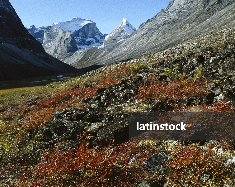 Valle glaciar y pico de Arrigech, puertas del Parque Nacional Ártico, en la Cordillera de Brooks, Al