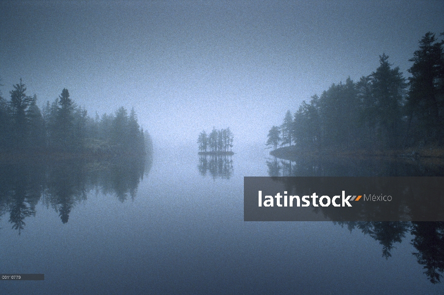 Niebla de la mañana sobre el lago, Minnesota norteño