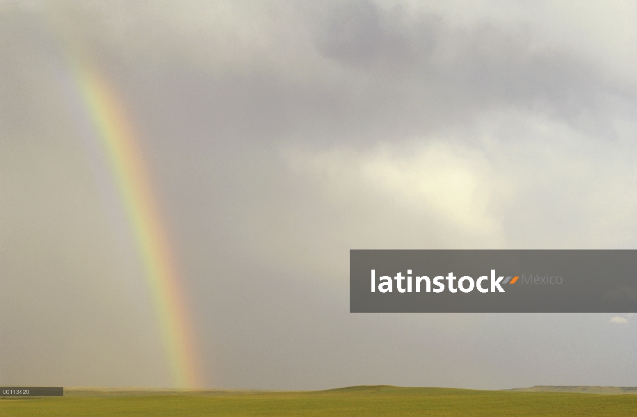 Arco iris sobre la pradera con las nubes de tormenta, Dakota del sur