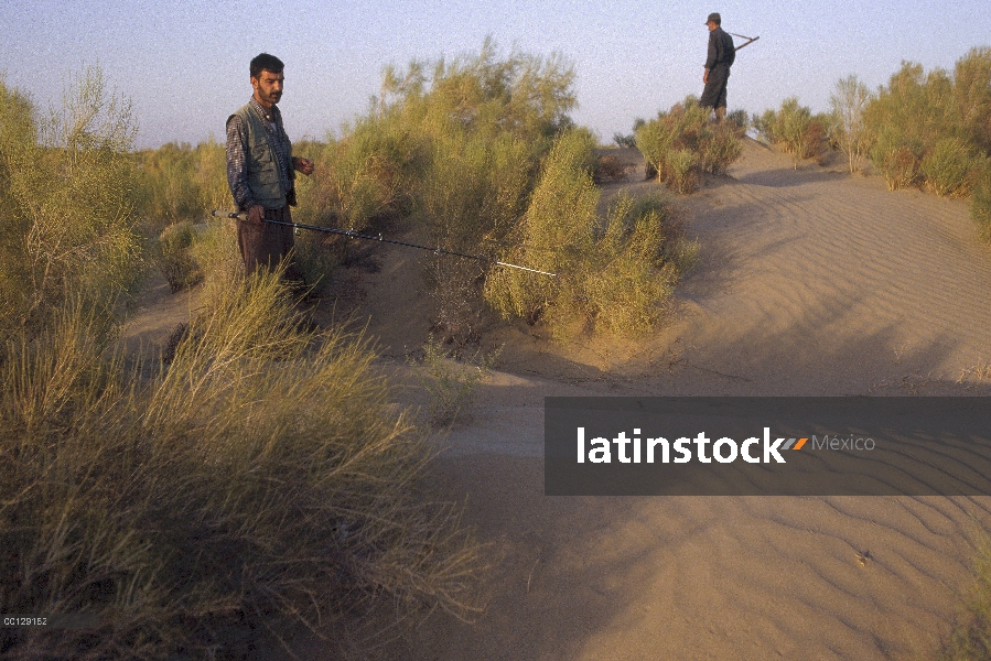 Coordinador de viaje, Jahangiri, busca lagartijas con guardia de milicias cercanas, Zabul, Irán