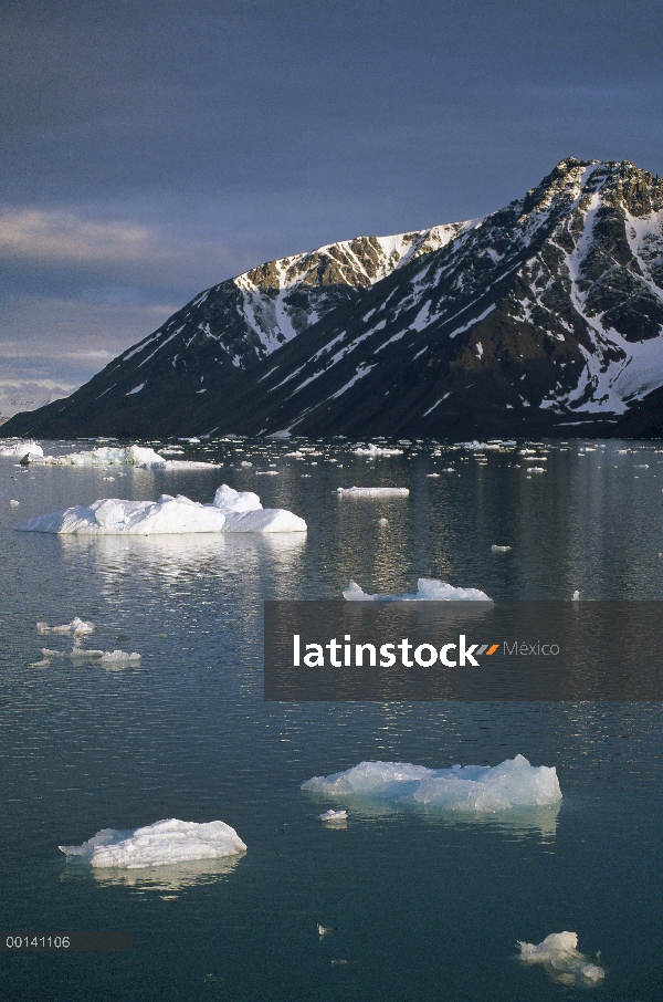 Témpanos de hielo en la luz del atardecer, la isla de Spitsbergen, archipiélago de Svalbard, Noruega