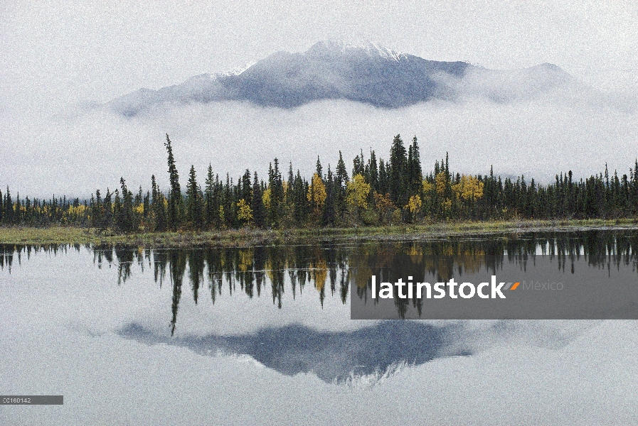 Zona de Alaska reflejada en Slana Slough en otoño, Alaska