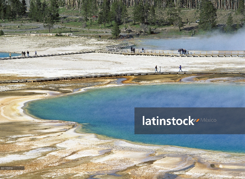 Turistas viendo gran piscina prismático, Midway Geyser Basin, Parque Nacional de Yellowstone, Wyomin