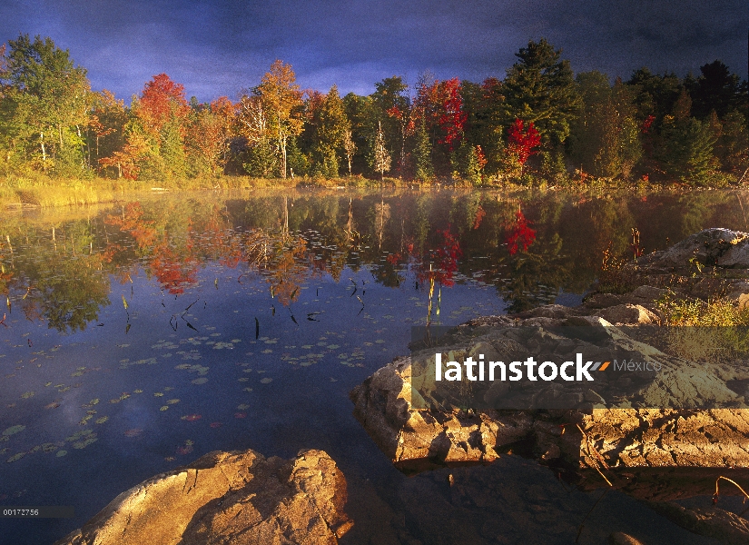 Lago de Lang, colores de otoño, Ontario, Canadá