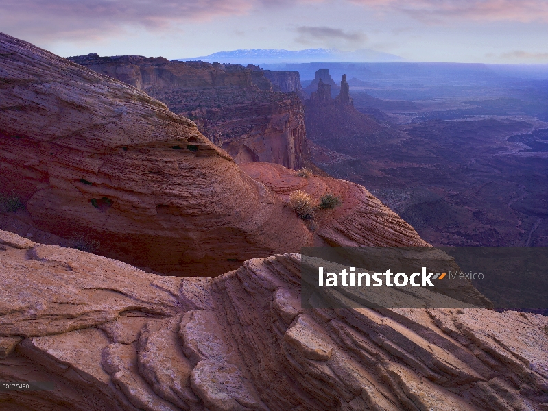 Con vistas al cañón desde acantilados de piedra arenisca, el Parque Nacional Canyonlands, Utah