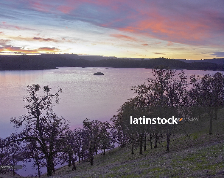 Nuevos Melones lago rodeado de bosques de roble, artificial embalse gestionado por proyecto de Centr