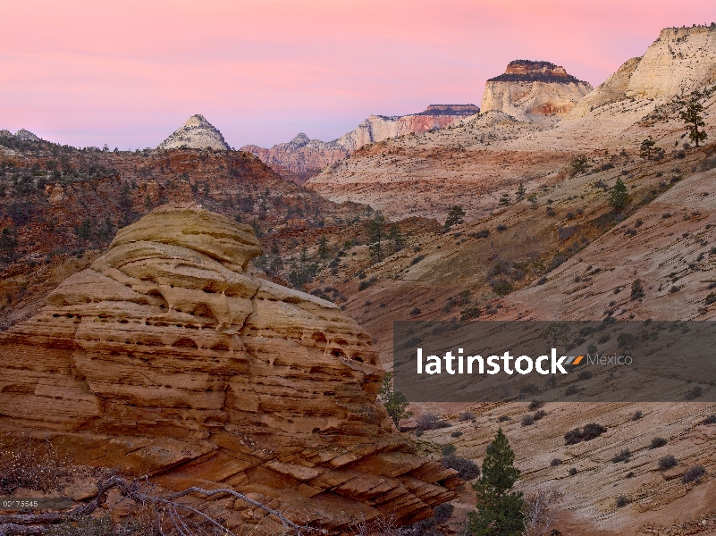 Este y oeste templos mostrando rocas sedimentarias incluyendo formaciones areniscas Navajo blanco, P