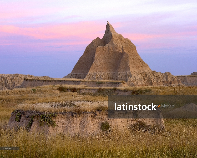 Paisaje que muestra características erosional con Prado, el Parque Nacional Badlands, Dakota del sur