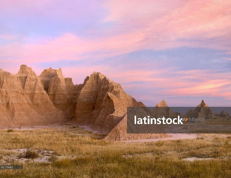 Estrías de la piedra arenisca y rasgos erosivos, el Parque Nacional Badlands, Dakota del sur