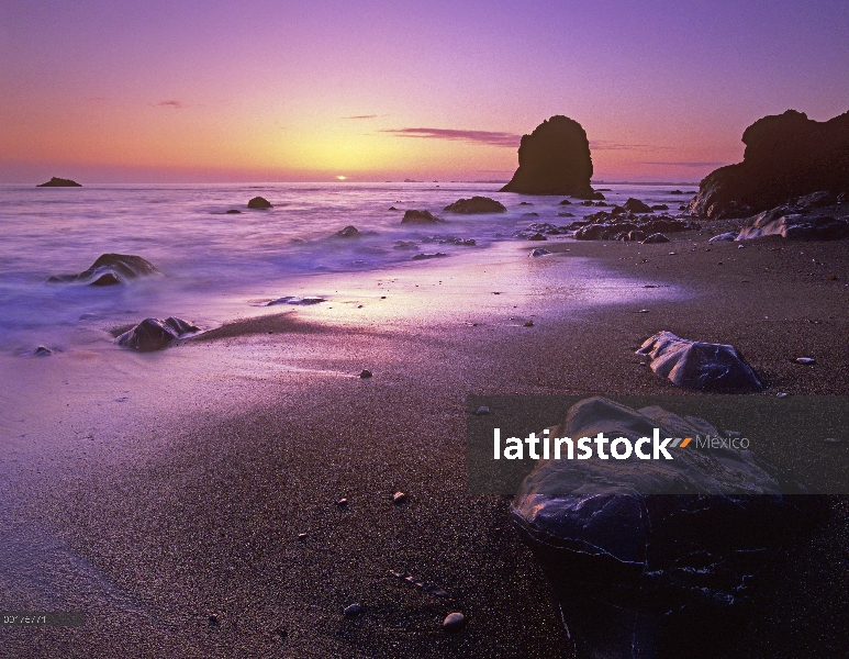 Enderts playa al atardecer, Parque Nacional Redwood, California