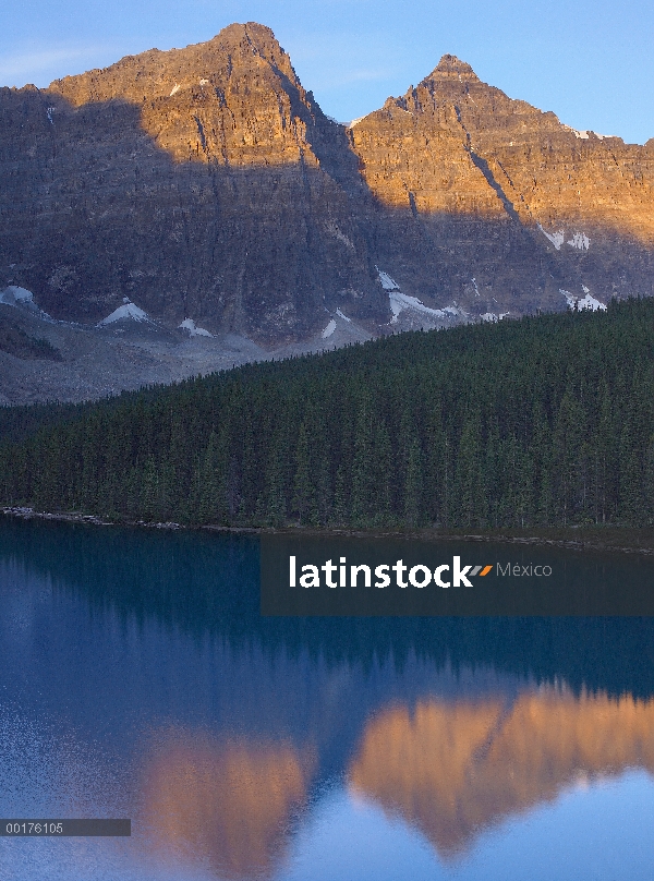 Mount Chephren y lagos de las aves acuáticas con el bosque boreal, Parque nacional Banff, Alberta, C