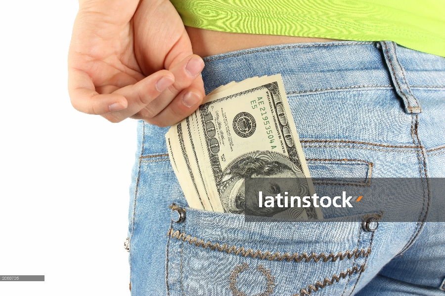 hand pulling dollars money out from jeans pocket