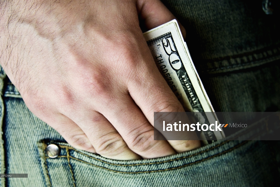 USA fifty dollars in  hip-pocket of jeans