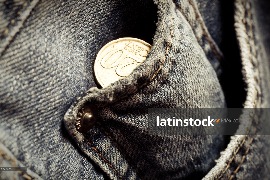 Jeans pockets with twenty cents coins